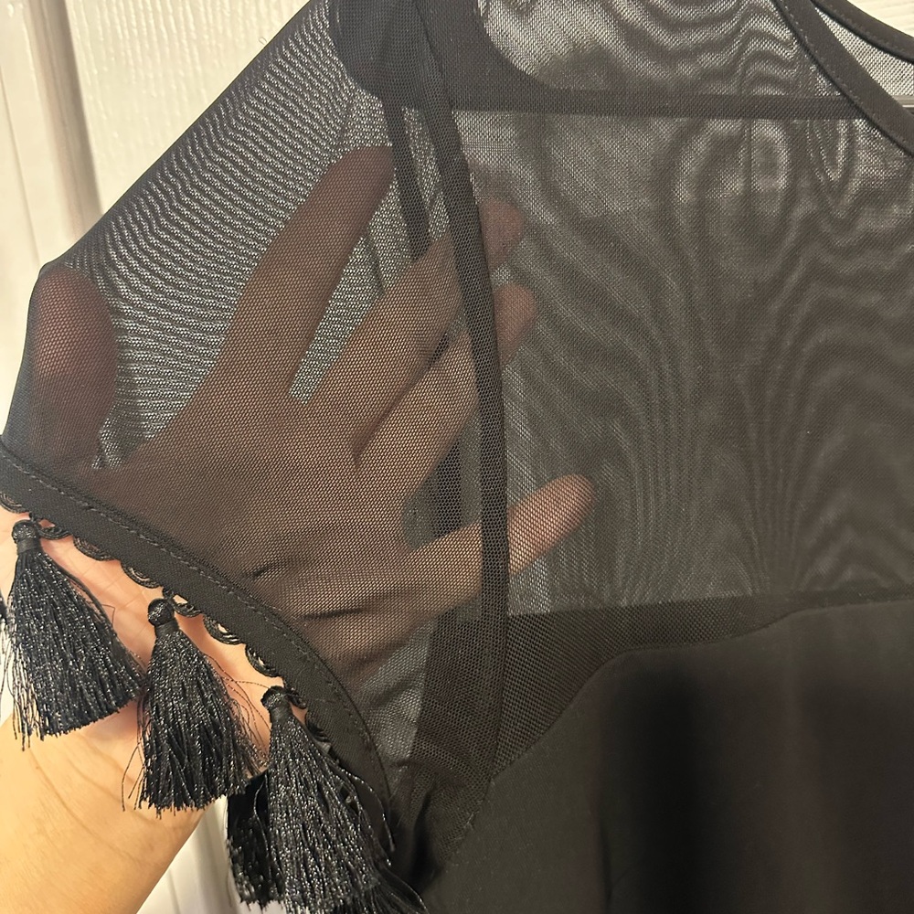 Chic Black Mesh Dress with Tassel Details